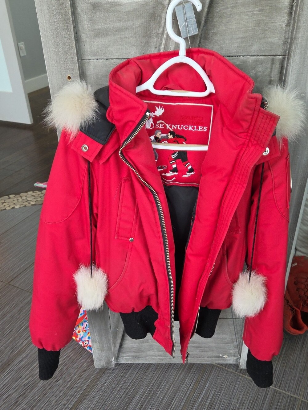 Vintage Moose Knuckle Bright Red Bomber Jacket